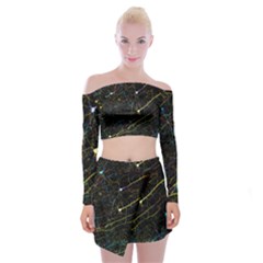 Neurons Light Neon Net Off Shoulder Top With Skirt Set