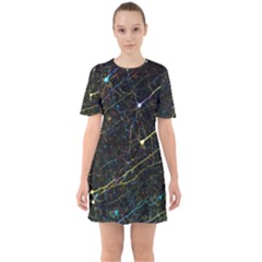 Neurons Light Neon Net Sixties Short Sleeve Mini Dress