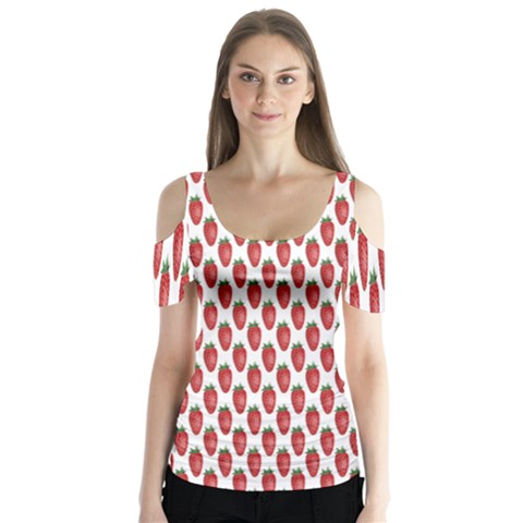 Strawberry Pattern Butterfly Sleeve Cutout Tee  by ShiroSan