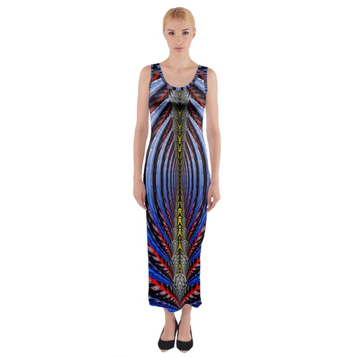 Illustration Robot Wave Rainbow Fitted Maxi Dress