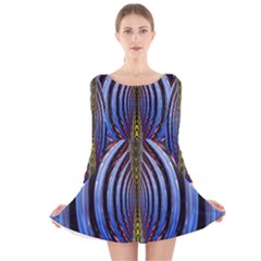 Illustration Robot Wave Rainbow Long Sleeve Velvet Skater Dress by Mariart