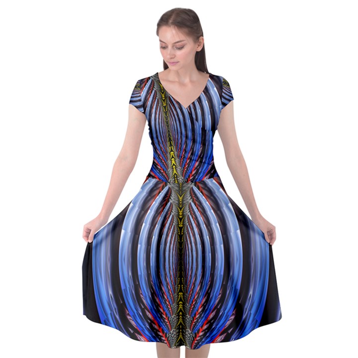 Illustration Robot Wave Rainbow Cap Sleeve Wrap Front Dress