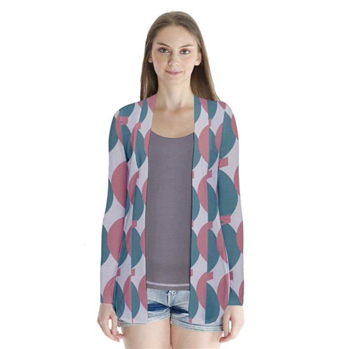 Pink Red Grey Three Art Drape Collar Cardigan