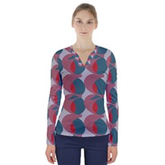 Pink Red Grey Three Art V-neck Long Sleeve Top by Mariart