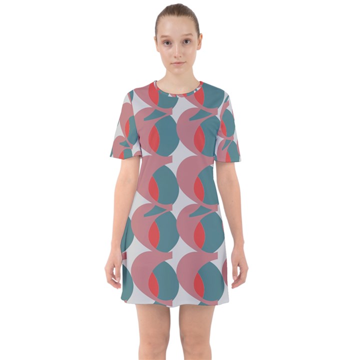 Pink Red Grey Three Art Sixties Short Sleeve Mini Dress