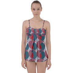 Pink Red Grey Three Art Babydoll Tankini Set