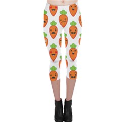 Seamless Background Carrots Emotions Illustration Face Smile Cry Cute Orange Capri Leggings  by Mariart