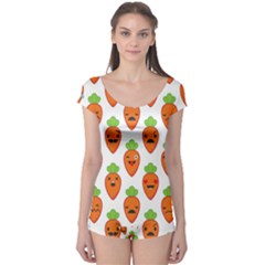 Seamless Background Carrots Emotions Illustration Face Smile Cry Cute Orange Boyleg Leotard  by Mariart