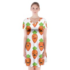 Seamless Background Carrots Emotions Illustration Face Smile Cry Cute Orange Short Sleeve V-neck Flare Dress by Mariart