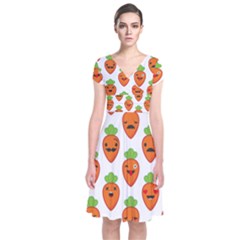 Seamless Background Carrots Emotions Illustration Face Smile Cry Cute Orange Short Sleeve Front Wrap Dress