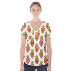 Seamless Background Carrots Emotions Illustration Face Smile Cry Cute Orange Short Sleeve Front Detail Top by Mariart