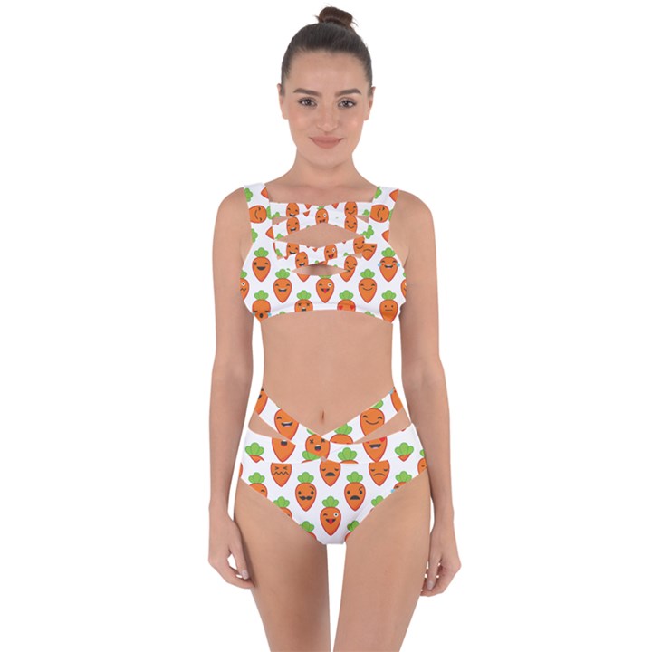 Seamless Background Carrots Emotions Illustration Face Smile Cry Cute Orange Bandaged Up Bikini Set 