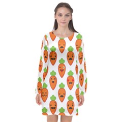 Seamless Background Carrots Emotions Illustration Face Smile Cry Cute Orange Long Sleeve Chiffon Shift Dress 