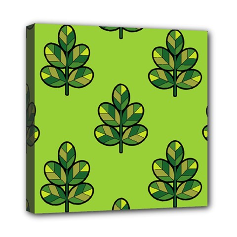 Seamless Background Green Leaves Black Outline Mini Canvas 8  X 8  by Mariart