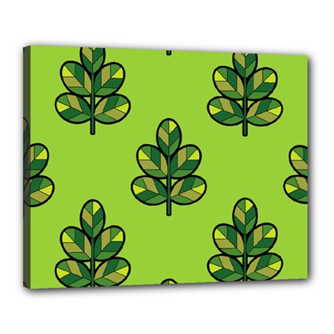 Seamless Background Green Leaves Black Outline Canvas 20  X 16  by Mariart