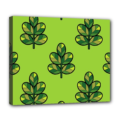 Seamless Background Green Leaves Black Outline Deluxe Canvas 24  X 20   by Mariart