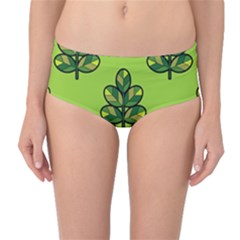 Seamless Background Green Leaves Black Outline Mid-waist Bikini Bottoms