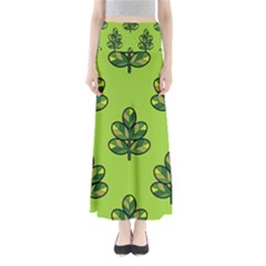 Seamless Background Green Leaves Black Outline Full Length Maxi Skirt by Mariart