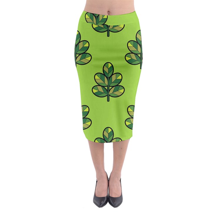 Seamless Background Green Leaves Black Outline Midi Pencil Skirt