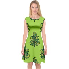 Seamless Background Green Leaves Black Outline Capsleeve Midi Dress by Mariart