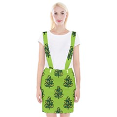 Seamless Background Green Leaves Black Outline Braces Suspender Skirt by Mariart