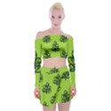 Seamless Background Green Leaves Black Outline Off Shoulder Top with Skirt Set View1