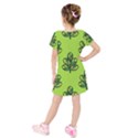 Seamless Background Green Leaves Black Outline Kids  Short Sleeve Velvet Dress View2