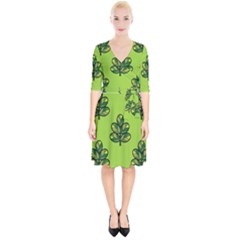 Seamless Background Green Leaves Black Outline Wrap Up Cocktail Dress