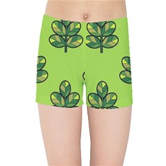 Seamless Background Green Leaves Black Outline Kids Sports Shorts by Mariart