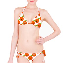 Seamless Background Orange Emotions Illustration Face Smile  Mask Fruits Bikini Set