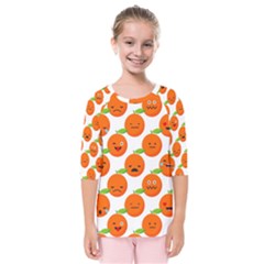 Seamless Background Orange Emotions Illustration Face Smile  Mask Fruits Kids  Quarter Sleeve Raglan Tee