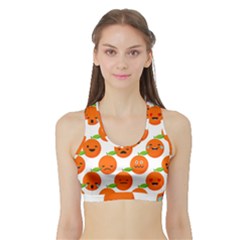 Seamless Background Orange Emotions Illustration Face Smile  Mask Fruits Sports Bra With Border by Mariart