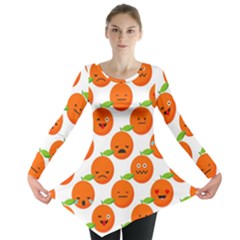 Seamless Background Orange Emotions Illustration Face Smile  Mask Fruits Long Sleeve Tunic  by Mariart