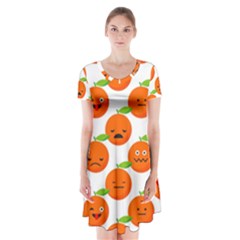 Seamless Background Orange Emotions Illustration Face Smile  Mask Fruits Short Sleeve V-neck Flare Dress by Mariart