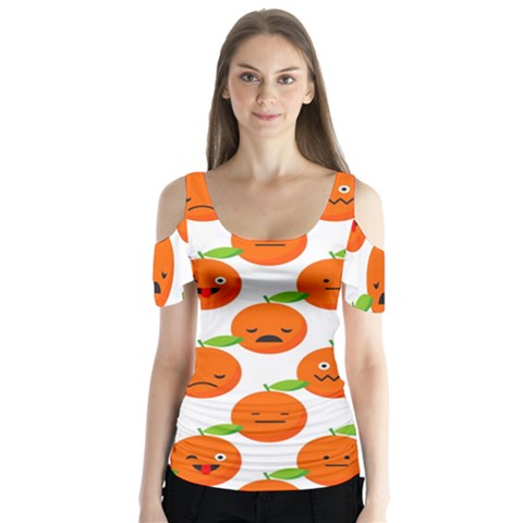 Seamless Background Orange Emotions Illustration Face Smile  Mask Fruits Butterfly Sleeve Cutout Tee  by Mariart