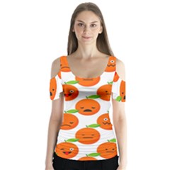 Seamless Background Orange Emotions Illustration Face Smile  Mask Fruits Butterfly Sleeve Cutout Tee 