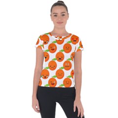 Seamless Background Orange Emotions Illustration Face Smile  Mask Fruits Short Sleeve Sports Top  by Mariart