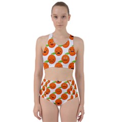 Seamless Background Orange Emotions Illustration Face Smile  Mask Fruits Racer Back Bikini Set by Mariart