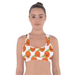 Seamless Background Orange Emotions Illustration Face Smile  Mask Fruits Cross Back Sports Bra by Mariart