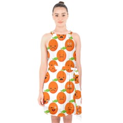 Seamless Background Orange Emotions Illustration Face Smile  Mask Fruits Halter Collar Waist Tie Chiffon Dress by Mariart