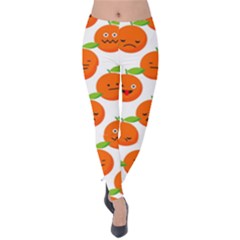 Seamless Background Orange Emotions Illustration Face Smile  Mask Fruits Velvet Leggings by Mariart