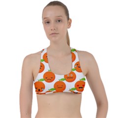 Seamless Background Orange Emotions Illustration Face Smile  Mask Fruits Criss Cross Racerback Sports Bra by Mariart