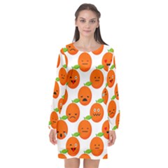 Seamless Background Orange Emotions Illustration Face Smile  Mask Fruits Long Sleeve Chiffon Shift Dress  by Mariart