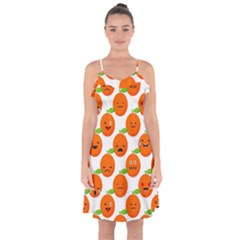 Seamless Background Orange Emotions Illustration Face Smile  Mask Fruits Ruffle Detail Chiffon Dress