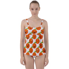 Seamless Background Orange Emotions Illustration Face Smile  Mask Fruits Twist Front Tankini Set by Mariart