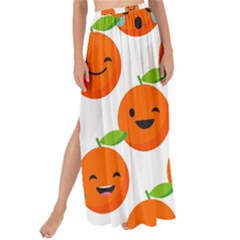 Seamless Background Orange Emotions Illustration Face Smile  Mask Fruits Maxi Chiffon Tie-up Sarong by Mariart