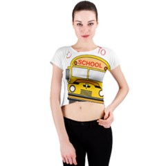 Back To School - School Bus Crew Neck Crop Top by Valentinaart