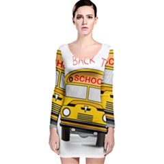 Back To School - School Bus Long Sleeve Bodycon Dress by Valentinaart