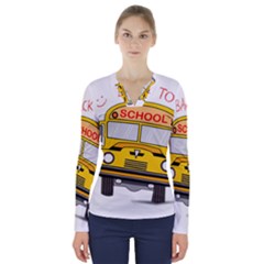 Back To School - School Bus V-neck Long Sleeve Top by Valentinaart