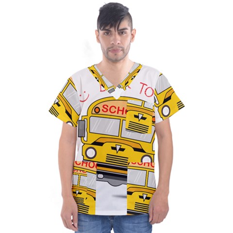 Back To School - School Bus Men s V-neck Scrub Top by Valentinaart